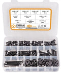 210-Piece Button Head Socket Cap Bolts Set With Nuts And Washers, 1/4-20 Thread, Lengths From 3/8 Inch To 2 Inch, Black Oxide