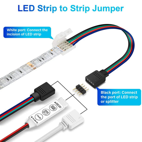 LED Strip Connector Kit For 10mm 4 Pin 5050 RGB LED Lights Solderless Adapter L Shape Extension Cables And 2 Way Splitter