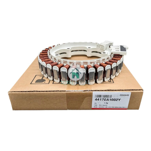 Genuine OEM Stator Assembly Replacement For Washing Machines on brown box showing LG model 4417EA1002Y