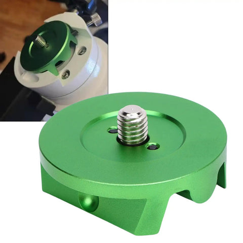 Beefy Aluminum Ball Head Adapter For Telescopes And Mounts, close-up of green aluminum alloy adapter showcasing mounting hardware