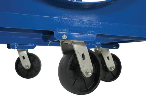 Heavy Duty Steel Workhorse Cradle For Moving And Storing Pipes Channel Bar Stock Barrels Or Drums 4000 Lb Capacity Blue Powder Coated Finish Diamond Pattern Casters