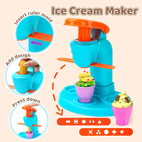 Close-up of ice cream maker from 70 Piece Kids Dough Set 4 In 1 With Ice Cream Maker Noodle Maker Hamburger And Cake Mold Tools Kit