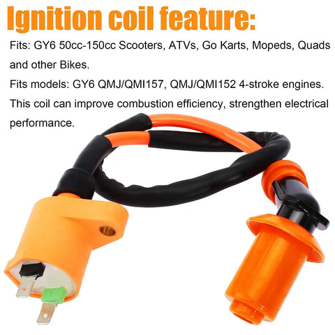 Front view of High Performance Ignition Coil CDI Box and Spark Plug Kit for GY6 50cc to 150cc 4 Stroke Engines Fits Scooter ATV Quad