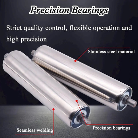 Heavy-Duty Stainless Steel Conveyor Rollers, Rust-Resistant Industrial Wheels 1 Inch Diameter By 39.4 Inches Length, Easy Install For Feed Tables And Equipment, Durable Heavy Load Support Smooth Movement. Stainless steel precision bearings.