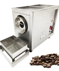 Heavy Duty Commercial Gas Coffee Roaster Featuring A Rock Solid Stainless Steel Drum And Full Automatic Controls For Beans Nuts Peanuts Seeds With No Sweat Operation And Straight Fire Results, showing stainless steel drum and cooling tray.