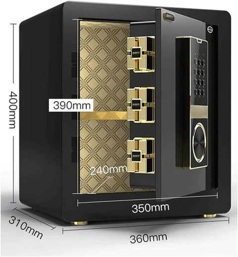 Tough As Nails Heavy Duty Wall Safe Box With Fingerprint And Password Access Four Unlock Modes Including Digital Footprint Key Password And Fingerprint Plus Password Waterproof Alloy Archive Safe Chest For Office And Home Use Black with dimensions.