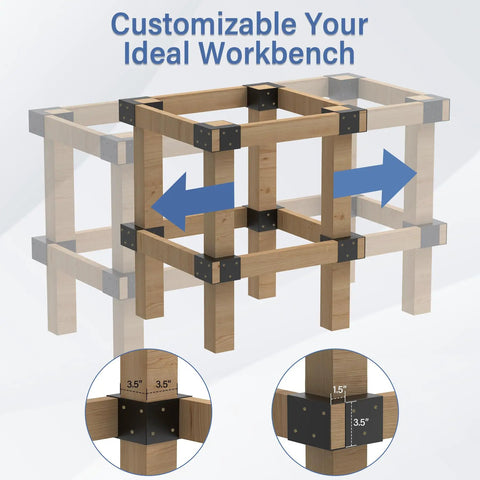 Heavy Duty 8 Piece 3 Way Workbench Bracket Kit For 2x4 Lumber Steel Corner Brackets With Black Powder Coat Rust Resistant High Load Bearing For DIY Garages And Shops on 2x4 workbench frame