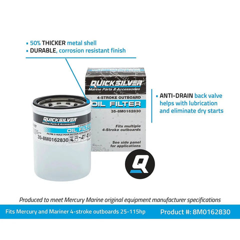 Oil Filter For Mercury And Mariner 4-Stroke Outboards 25-115 HP Anti-Drain Back Valve Keeps Your Oil Cleaner Longer Easy Install Works With Mineral Or Synthetic 4-Stroke Oil