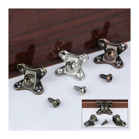 50 Pcs Galvanized White L Shaped Corner Brackets For Furniture With Removable Swivel Design And Flush Mount Screws showing three metal connectors.