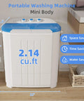 No Sweat Portable Twin Tub Washing Machine, Compact Laundry Washer And Spinner Combo For Apartments And Dorms, Quick 14 Pound Capacity Clothes Cleaner, Effortless Room Setup in mini body with 2.14 cu.ft size.