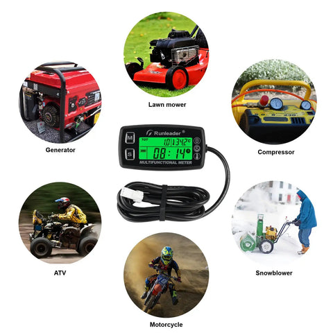 Digital Tach Hour Meter And Engine Temperature Gauge With RPM And Temperature Alerts Backlit Display For Beefed Up Lawn Tractors Generators Snowmobiles Marine Jet Skis Pit Bikes And More Tracks Total Run Time Service Intervals