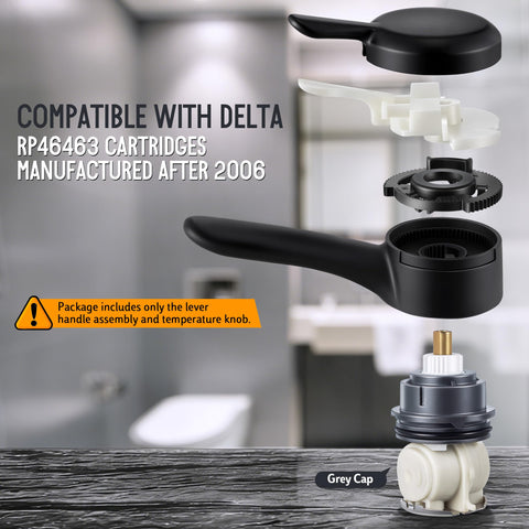 Exploded view of Lever Handle Assembly For Delta 17 Series Dual Function Shower Valve With RP46463 Cartridge Kit In Matte Black