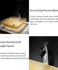 USZWBY Yellow Square Shape Tempered Glass Bathroom Vessel Sink with Waterfall Tap Modern Artistic Vessel Sink with Pop Up Drain, Counter Top Installation with crystal design and chrome faucet.