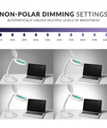 All In One LED Magnifying Lamp With Dust Cover, 5 Inch Glass Lens, dimmable settings, shown with laptop on desk
