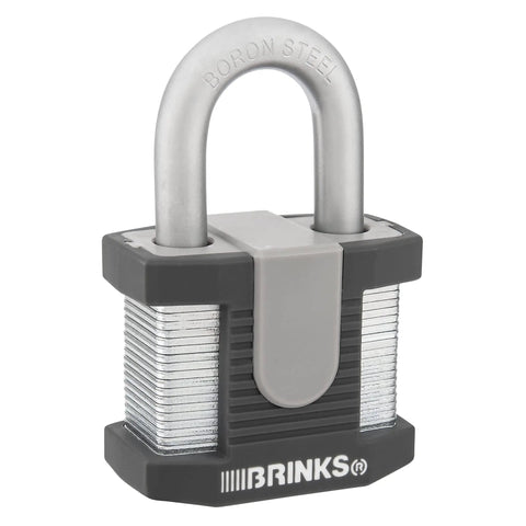 50mm Laminated Steel Padlock 2 Pack With Beefy Boron Shackle, Stainless Steel Ball Bearing Lock, Soft Touch TPE Cover shown