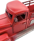 Close-up of 11 Inch Iron Red Truck Pickup Model Decor For Christmas Tabletop Centerpiece Totally Vintage Rustic Farmhouse Metal Truck