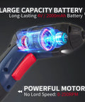 Close-up of 3 In 1 Cardboard Cutter, Cordless Screwdriver And Wine Opener Kit, showing powerful motor and large capacity battery