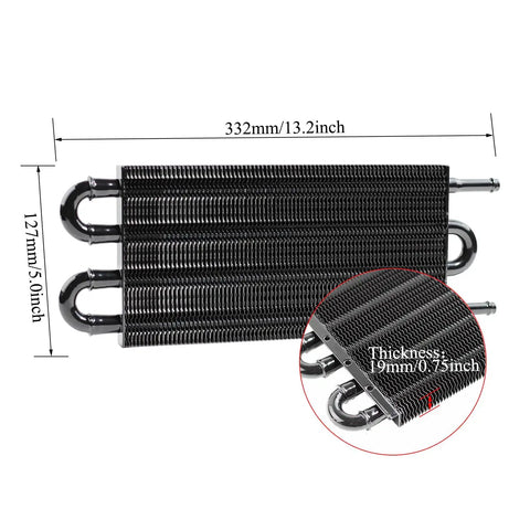 High Performance Aluminum Transmission Oil Cooler Kit With 5 Sixteenth Inch Tubing And Hose Mounts Black 4 Pass Radiator