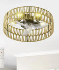 Geelife 3 Pc Ceiling Fan with Remote Control Low Profile Flush Mount, White, featuring a modern wicker design and clear blades.