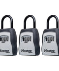 Outdoor 4 Digit Code Key Lock Box Holds 5 Keys 3 Pack shown with weatherproof metal body and vinyl-coated shackle