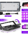 50W LED Black Lights With Switch And Plug Two Pack IP66 Waterproof For Indoor And Outdoor Glow Creates Realistic Fluorescent Effects With 385 To 400 Nanometer Light Party Ready Glow For Parties Venues And Home Rooms Up To 10x10 Feet. black light lamp with 6ft cord, metal bracket, and 50 LEDs