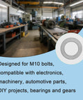48 Pack M10 X 16 Millimeter 304 Stainless Steel Shim Washers And Precision Thin Spacers for machinery in workshop setting.