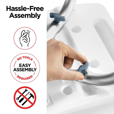 Hand adjusting tool-free setup on shower chair with back scrubber and sponge, lightweight aluminum, portable bariatric bath chair.