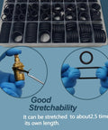 1200 Pcs Universal Rubber O Ring Kit In 24 Sizes With 4 Piece Precision Pick And Hook Set showing organization and use demo.