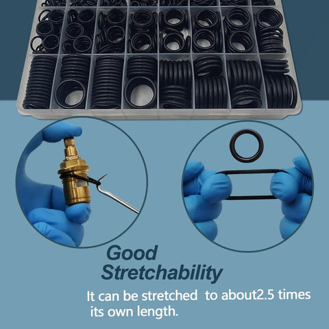 1200 Pcs Universal Rubber O Ring Kit In 24 Sizes With 4 Piece Precision Pick And Hook Set showing organization and use demo.