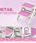 Detail of Top Shelf Folding Toddler Step Stool Built Solid For Your Little Munchkins, pink, lightweight, non-slip, supports 110 lbs.