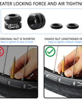 Comparison of original and new Bike Vacuum Tire Valve Nut For Presta Inner Tubes Locking Valve Nut Accessory with airtight seal