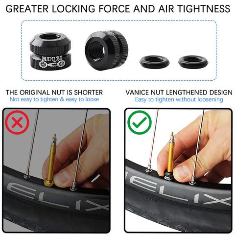 Comparison of original and new Bike Vacuum Tire Valve Nut For Presta Inner Tubes Locking Valve Nut Accessory with airtight seal