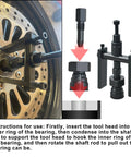 12 Piece Motorcycle Blind Inner Bearing Puller Kit With Slide Hammer And Collets 8mm To 25mm shown in use on motorcycle wheel