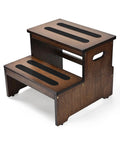 Rock Solid Bamboo Two Step Stool For Adults And Seniors 400 Pound Heavy Duty Workhorse With Non Slip Pads and extra wide standing platform.