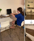 Rock Solid 8 Inch Folding Shelf Brackets With Hardcore Load Rating For Diy Space Saving Wall Mount Shelves, table folded and in use.