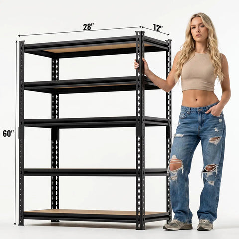 Rock Solid Heavy Duty Garage Shelving Rack Featuring Five Tough Adjustable Steel Shelves With Hella Heavy Load Rating For Total Storage Flexibility And Zero Hassle Organizing In Any Shed Barn Or Basement