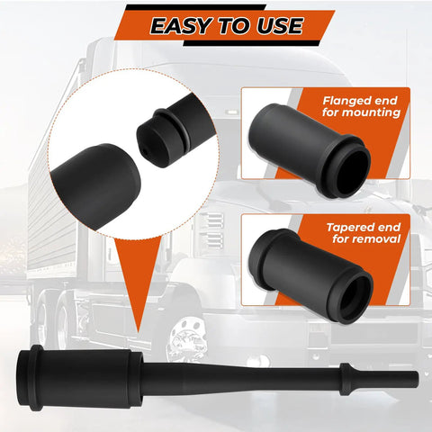 Anchor Pin Bushing Kit With 1-3/8 Inch Bushing And 7 Inch Short Driver For Heavy Machinery, Trucks And Trailers, showcasing flanged and tapered ends