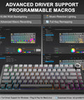 Top Notch 75 Percent Wireless Mechanical Keyboard Featuring Gasket Mount Build Hot Swappable Switches Tri Mode Bluetooth Connectivity Buttery Smooth Linear Action Classic Pbt Keycaps Glowing Rgb Illumination For Your Sweet Pc Setup showcasing advanced driver support and macro settings.
