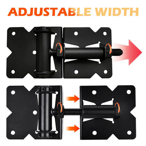 Built Tough Heavy Duty Self Closing Gate Hinges Kit for Vinyl and Wooden Fences, 90 Degree Adjustable Swing shown in black finish