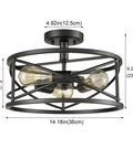 Farmhouse Black Ceiling Light 3 Light Rustic Metal Caged Fixture With Industrial Style Semi Flush Mount Drum Light