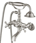 Brushed Nickel Clawfoot Tub Faucet Wall Mount Tub Filler Set With Handheld Sprayer Double Cross Handles Solid Brass Construction