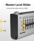 10 Band Graphic EQ Pedal For Guitar And Bass True Bypass Design Compact EQ Seeker showing master level slider