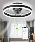 20 Inch Bladeless Ceiling Fan With Lights Remote Control Low Profile Flush Mount Led Light Kit 6 Speeds 3 Light Colors