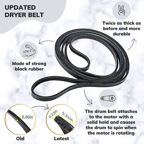 Upgraded Dryer Repair Kit With Roller, Idler Pulley And Belt For DC97-16782A DC93-00634A 6602-001655 5PH2337 showing black rubber belt