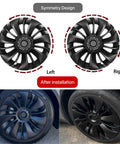 Snag These Fresh Multi Spoke Wheel Covers For Tesla Model Y 19 Inch Hubcaps 2020 To 2024 Four Piece Set before and after installation.