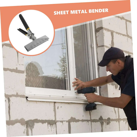 Worker installing window using Go To Workhorse Hand Seamer Tool And Metal Bender For Sheet Metal Flattening with drill.