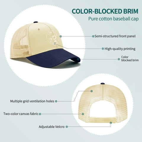 Breathable Unisex Trucker Hat With Adjustable Buckle For All Day Outdoor Fun And Water Adventures, mesh back and color-blocked brim
