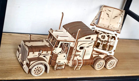 Heavy Duty 6 Cylinder Rubber Band Powered Truck Model Kit 3D Puzzle For Adults Semi Truck Hobby Build Brain Teaser Wooden Mechanical Kit For Home Decor And Collectors, wooden semi truck side view