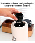 Top Shelf Electric Burr Coffee Grinder With 60 Precision Settings And 80G Single Dose Hopper Kicking Out Smooth Grinds For Espresso Drip French Press Or Cold Brew Brewing With Anti Static Design For Zero Hassle, showing removable stainless steel grinding disc.