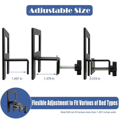 Hella Secure Anti Slip Mattress Grippers adjustable sizes shown; black heavy-duty brackets for twin to king bed frames.